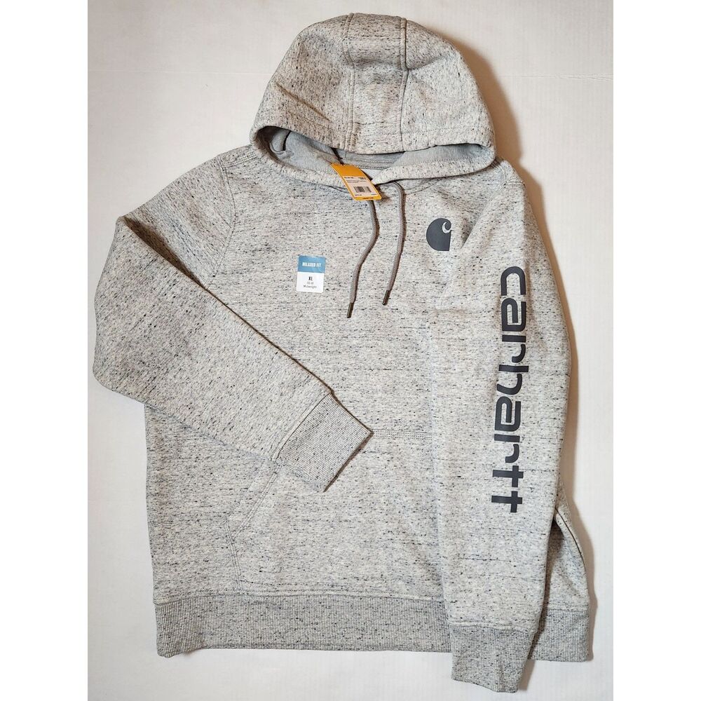 Carhartt Women’s Relaxed Fit Hoodie Gray XL (16‑18) Logo Sleeve Pullover